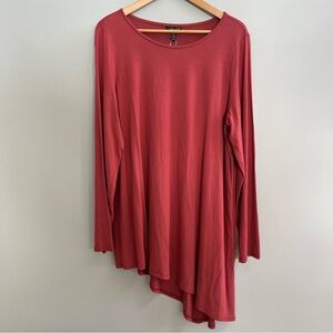 Eileen Fisher Ballet Neck Asymmetrical Hem Long Top Size XL Viscose Lagenlook